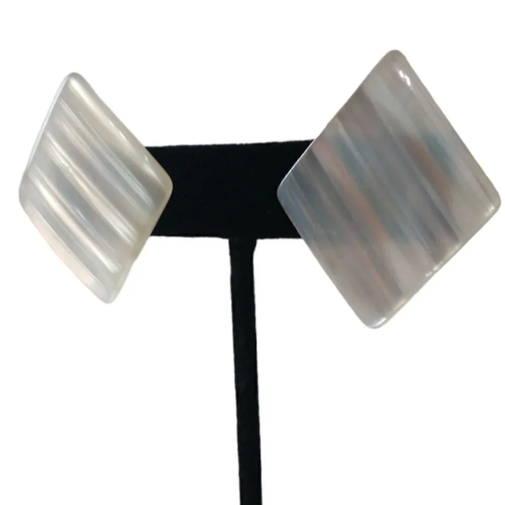 Vintage 80s Earrings Moonglow Statement Acrylic Iridescent‎ Pearl Plastic Retro